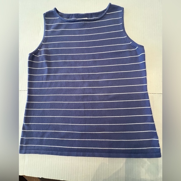 CHICO’S SIZE 2 SLEEVELESS HIGH NECK TANK  PURPLE AND WHITE HORIZONTAL STRIPES - Picture 1 of 8